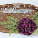 Load image into Gallery viewer, Farm Basket Wall Decor Welcome Sign Hydrangea Greenery Ready To Hang 18&quot; Long
