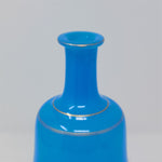 Load image into Gallery viewer, Glass Bottle Vase Hand Blown Pontil Mark Blue With Gold Trim Vintage Decor 7&quot;
