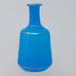 Load image into Gallery viewer, Glass Bottle Vase Hand Blown Pontil Mark Blue With Gold Trim Vintage Decor 7&quot;
