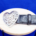 Load image into Gallery viewer, Brighton Women&#39;s Leather Belt Open Scroll Heart Buckle Textured Vintage Fashion

