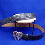 Load image into Gallery viewer, Brighton Women&#39;s Leather Belt Open Scroll Heart Buckle Textured Vintage Fashion
