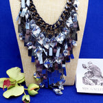 Load image into Gallery viewer, Chico&#39;s Bib Necklace Gunmetal Gray Mirrored Tiles Fashion Statement Jewelry 16&quot;
