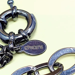 Chico's Bib Necklace Gunmetal Gray Mirrored Tiles Fashion Statement Jewelry 16"