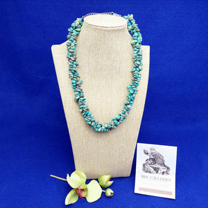 Necklace 3 Strand Twisted Turquoise Stones Vintage Fashion Jewelry 18"