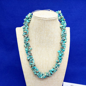 Necklace 3 Strand Twisted Turquoise Stones Vintage Fashion Jewelry 18"