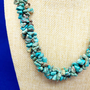 Necklace 3 Strand Twisted Turquoise Stones Vintage Fashion Jewelry 18"