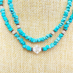 Load image into Gallery viewer, Necklace Choker Turquoise Stone Clear Bead Feather Charm Slide Clasp Vintage 14&quot;
