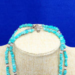 Load image into Gallery viewer, Necklace Choker Turquoise Stone Clear Bead Feather Charm Slide Clasp Vintage 14&quot;
