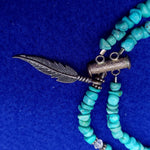 Load image into Gallery viewer, Necklace Choker Turquoise Stone Clear Bead Feather Charm Slide Clasp Vintage 14&quot;
