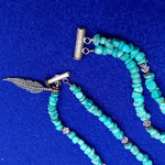 Load image into Gallery viewer, Necklace Choker Turquoise Stone Clear Bead Feather Charm Slide Clasp Vintage 14&quot;
