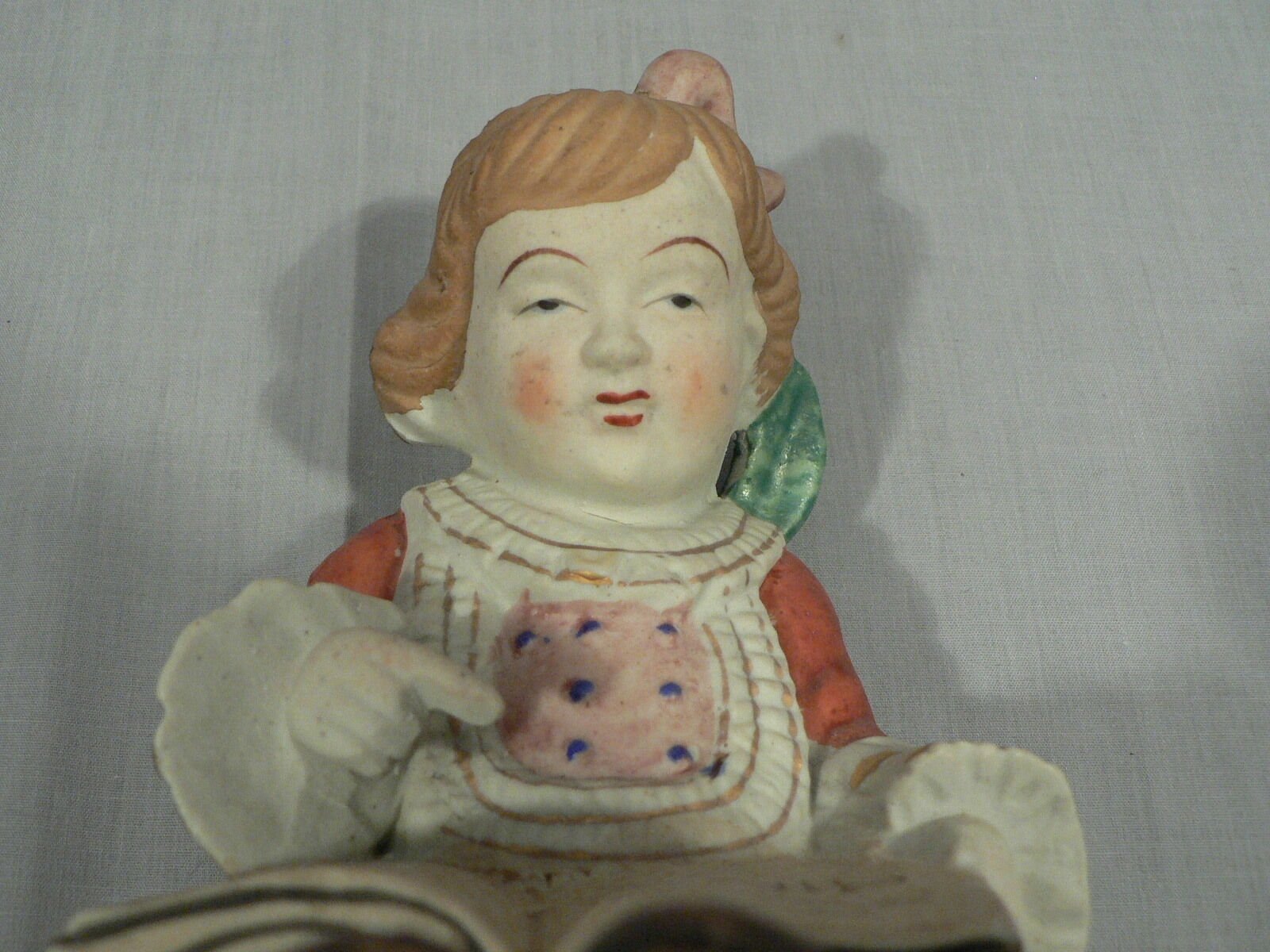 Bisque ceramic figurine matte finish hand painted girl reading a book Japan