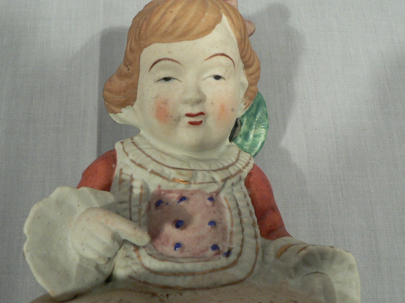 Bisque ceramic figurine matte finish hand painted girl reading a book Japan
