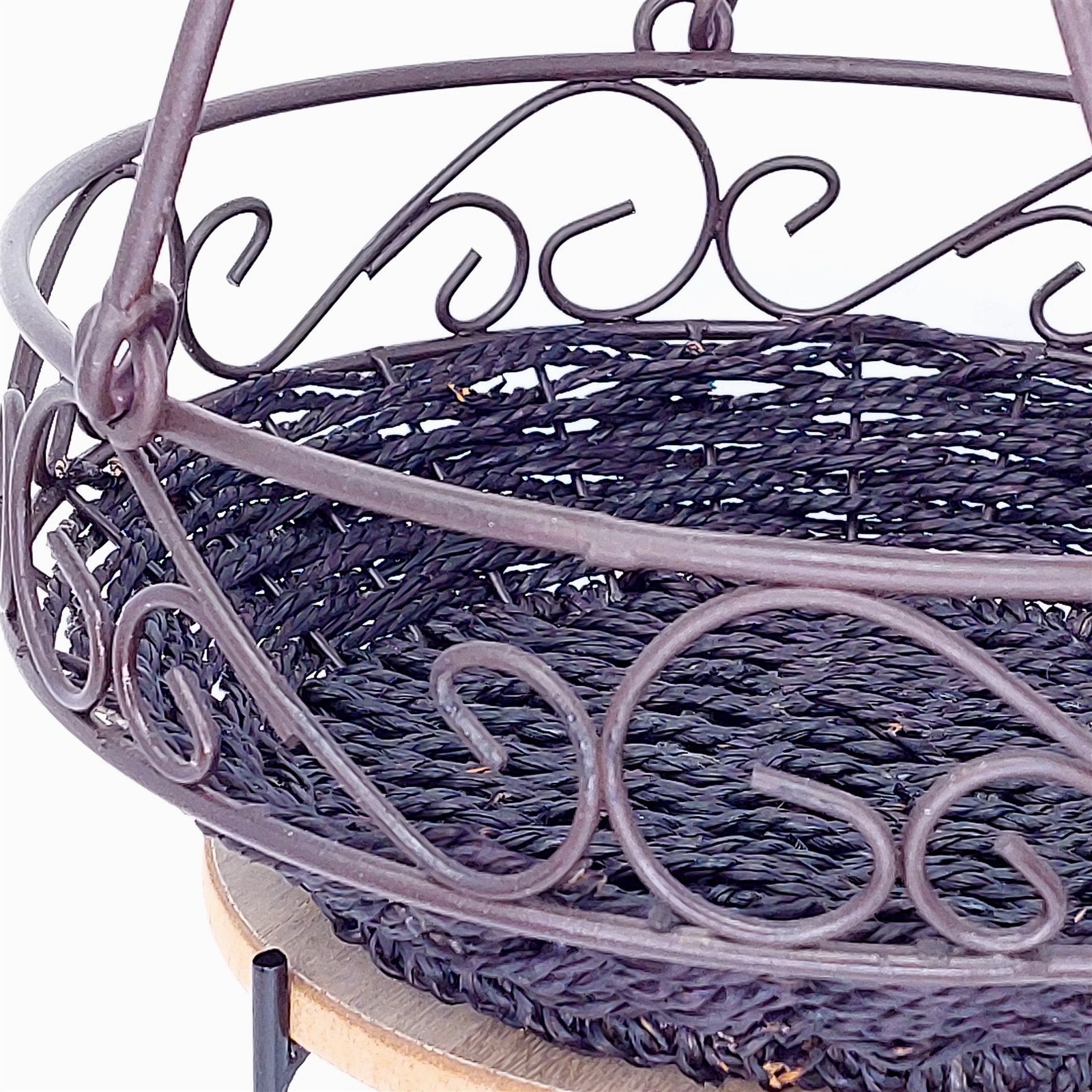 Basket Tote Planter Centerpiece Metal Wicker Double Folding Handle Vintage Decor