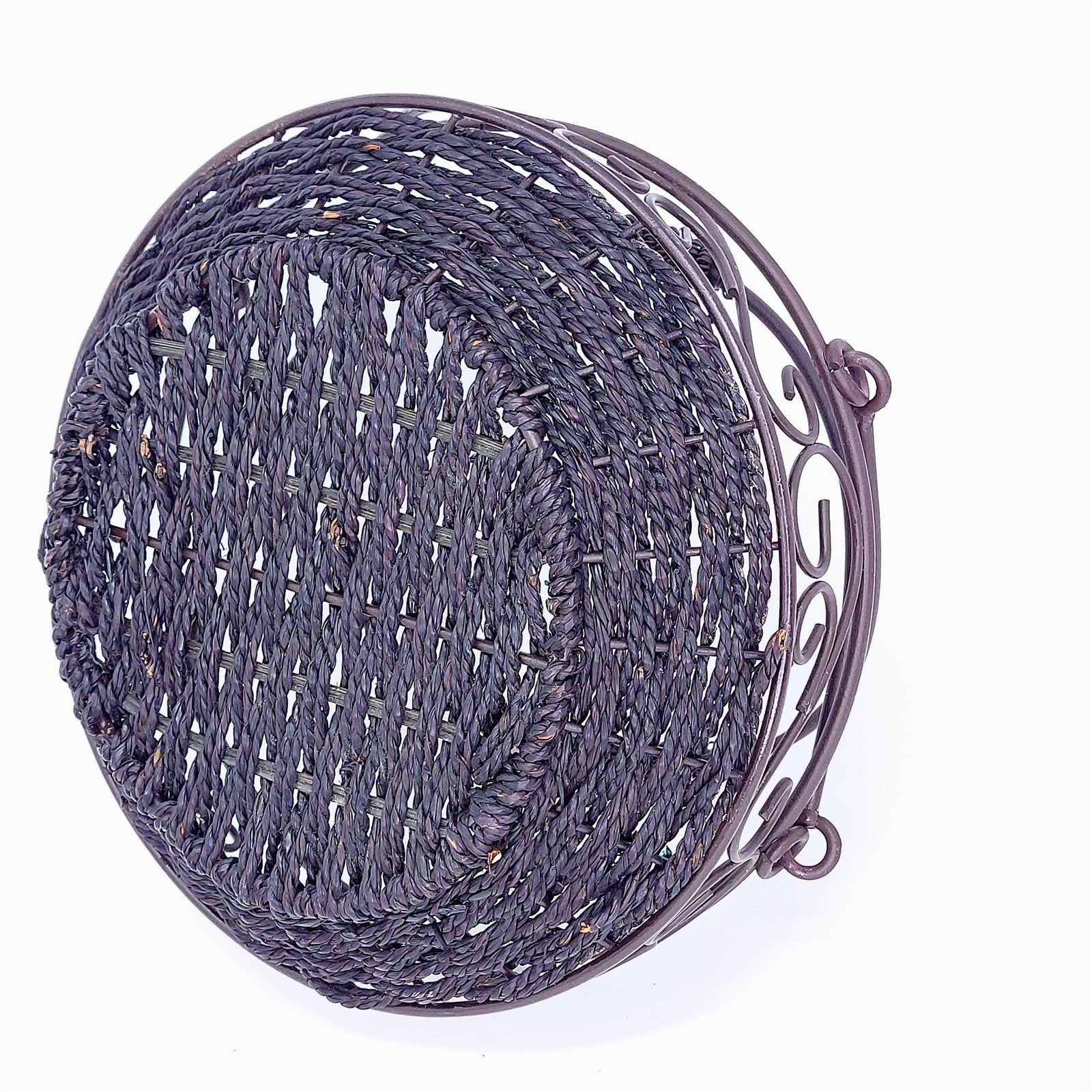 Basket Tote Planter Centerpiece Metal Wicker Double Folding Handle Vintage Decor