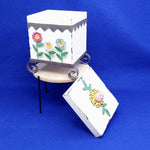 Load image into Gallery viewer, Storage Box Wood Metal Footed Stand Painted Metal Flower Design Whimsical Decor
