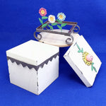 Load image into Gallery viewer, Storage Box Wood Metal Footed Stand Painted Metal Flower Design Whimsical Decor
