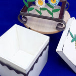 Load image into Gallery viewer, Storage Box Wood Metal Footed Stand Painted Metal Flower Design Whimsical Decor
