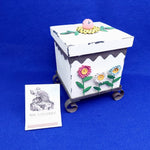 Load image into Gallery viewer, Storage Box Wood Metal Footed Stand Painted Metal Flower Design Whimsical Decor
