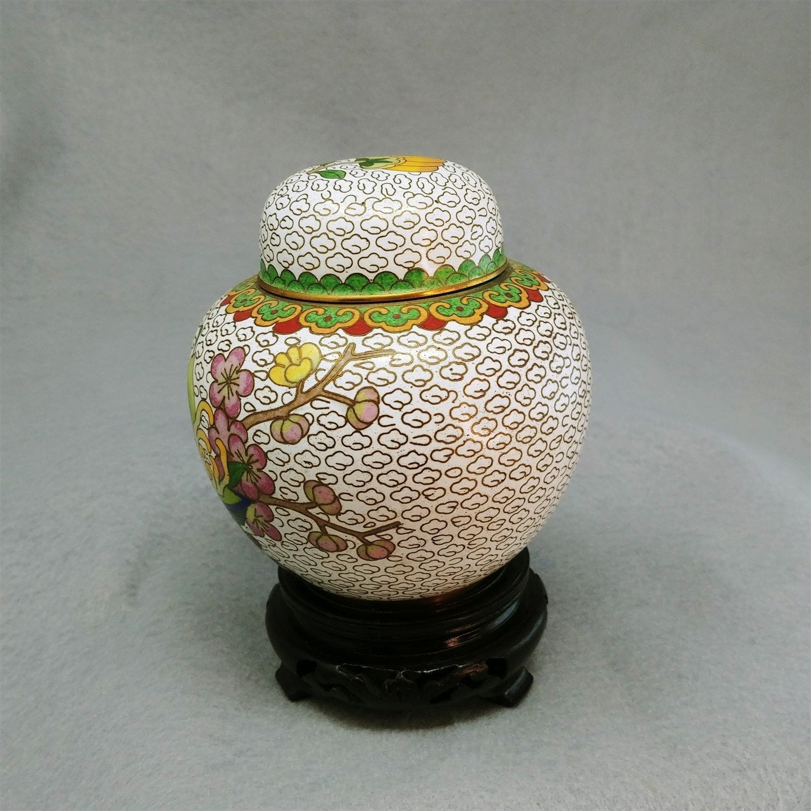 Asian Cloisonne Ginger Jar Small Lid Base 5" Tall