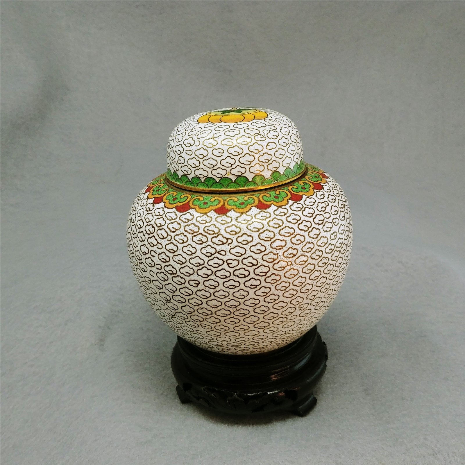 Asian Cloisonne Ginger Jar Small Lid Base 5" Tall