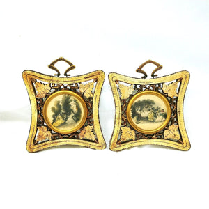 Wall Art Victorian Scenes Medallion Style Openwork Frames Set of 2 Vintage