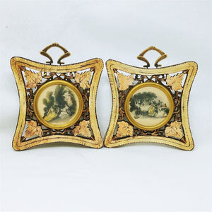 Wall Art Victorian Scenes Medallion Style Openwork Frames Set of 2 Vintage