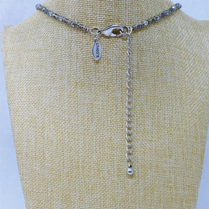 Chico's Necklace with Tassel Silver Tone Beads Blue Clear Stones 28-32"