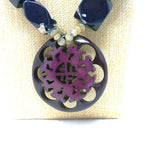 Load image into Gallery viewer, Chico&#39;s &quot;Simone&quot; Long Pendant Necklace Blue Brown Beadwork Purple Medallion 36&quot;
