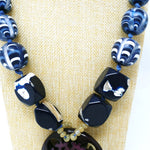 Load image into Gallery viewer, Chico&#39;s &quot;Simone&quot; Long Pendant Necklace Blue Brown Beadwork Purple Medallion 36&quot;
