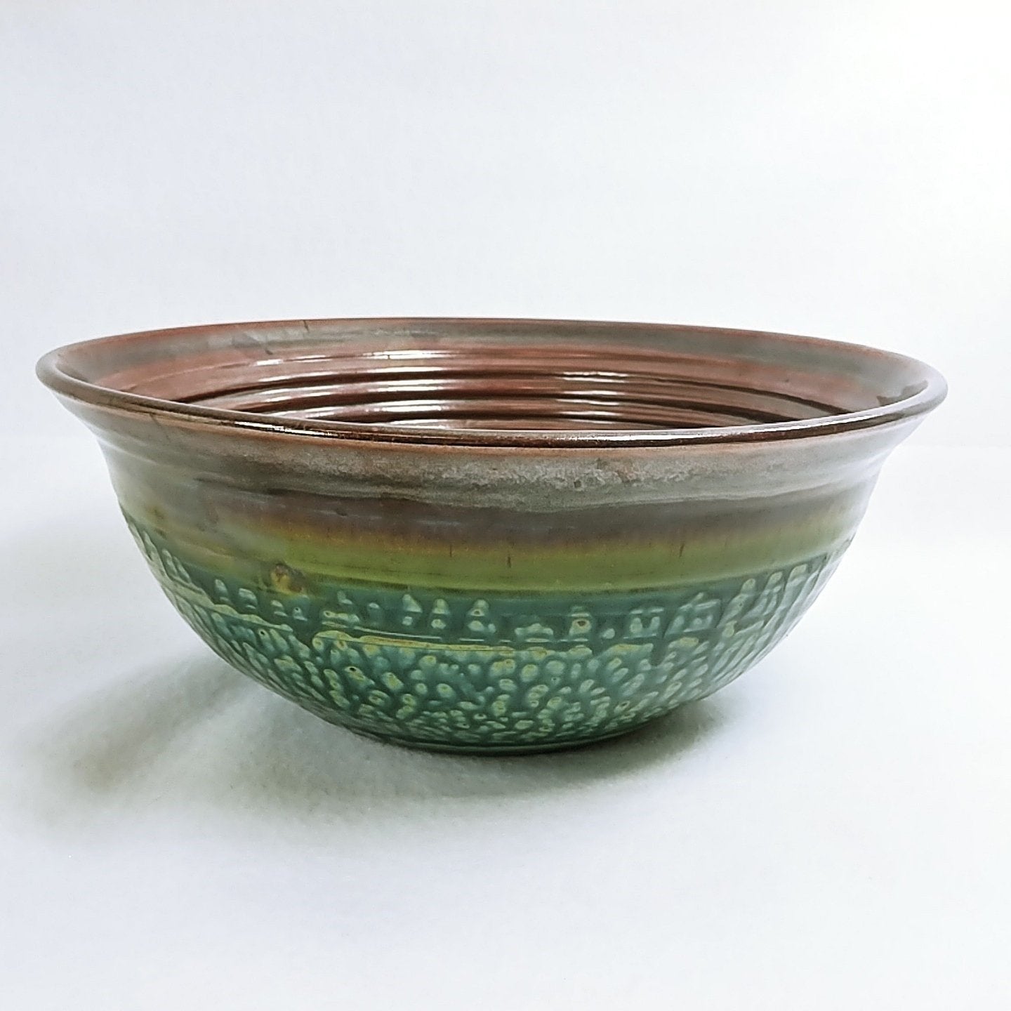 Ceramic Pottery Lg. Mixing Bowl Artist Handmade Iridescent Signed & Dated