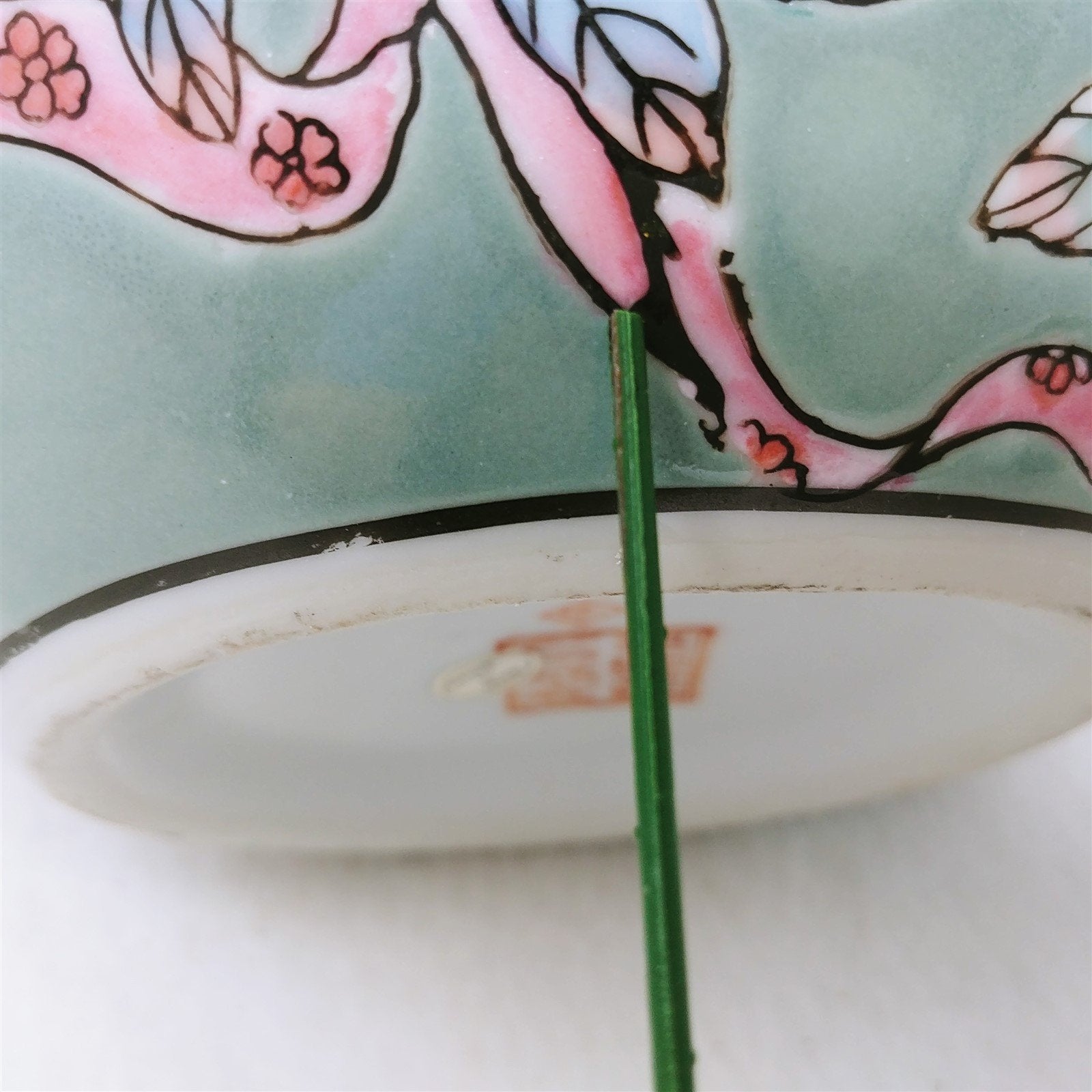 Ginger Jar Vase Flowers Birds Ribbons Hand Painted Pastels Made in Macau 9" H