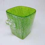 Load image into Gallery viewer, Ice Bucket Vase White on Green Heavy Fused Art Glass Handles 6&quot; Vintage
