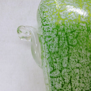 Ice Bucket Vase White on Green Heavy Fused Art Glass Handles 6" Vintage