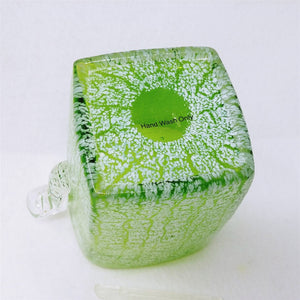 Ice Bucket Vase White on Green Heavy Fused Art Glass Handles 6" Vintage