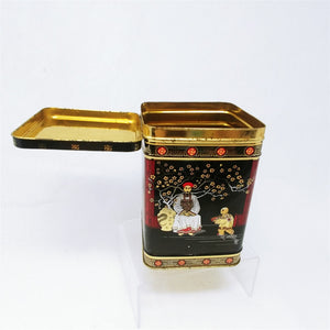 Canister Storage Tin Hinged Lid Asian Style Design Vintage Home Decor 5.75"