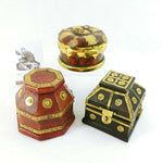 Load image into Gallery viewer, Trinket Boxes Wooden Hinged Lids Metal Trim Accent Red Lined Felt Pad Feet 3 pcs
