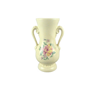 Vase Royal Copley Floral Design Beaded Double Handles 6" Tall