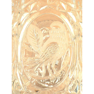Vase Ornate 8 Panel Sides Clear Glass Embossed Bird Design Saw Tooth Rim