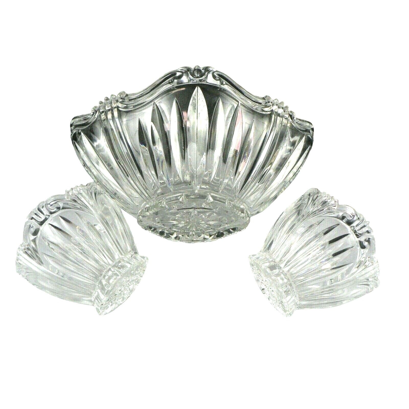 Crystal Bowls Serving Condiment Chip & Dip Oval  3 pc set Scrolled Design