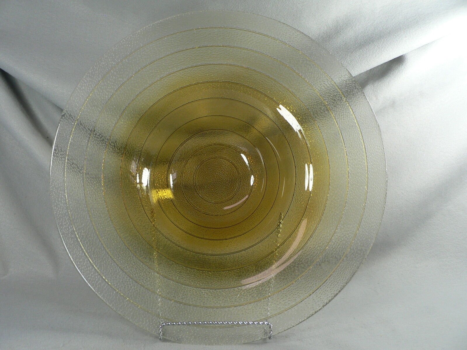 Large Art Glass Centerpiece Bowl Amber Fades to Clear Texture