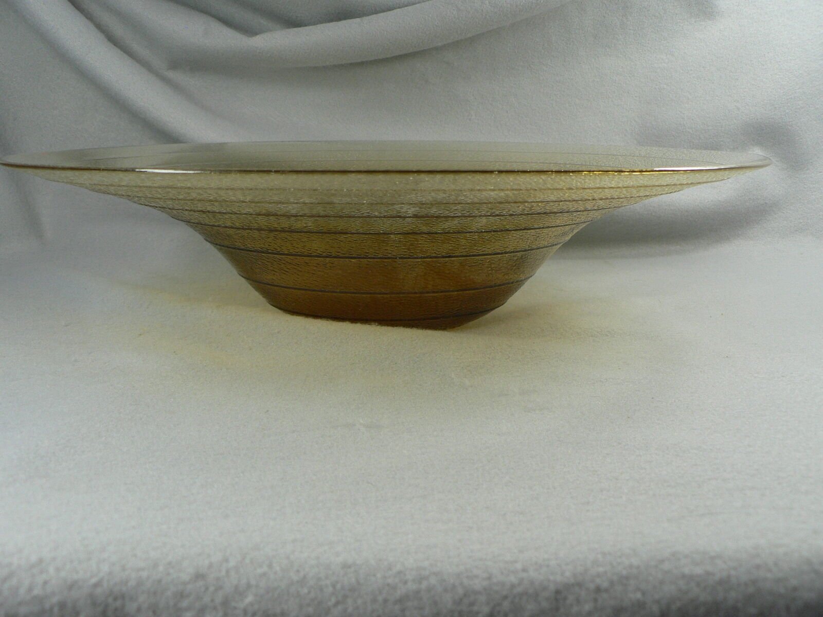 Large Art Glass Centerpiece Bowl Amber Fades to Clear Texture