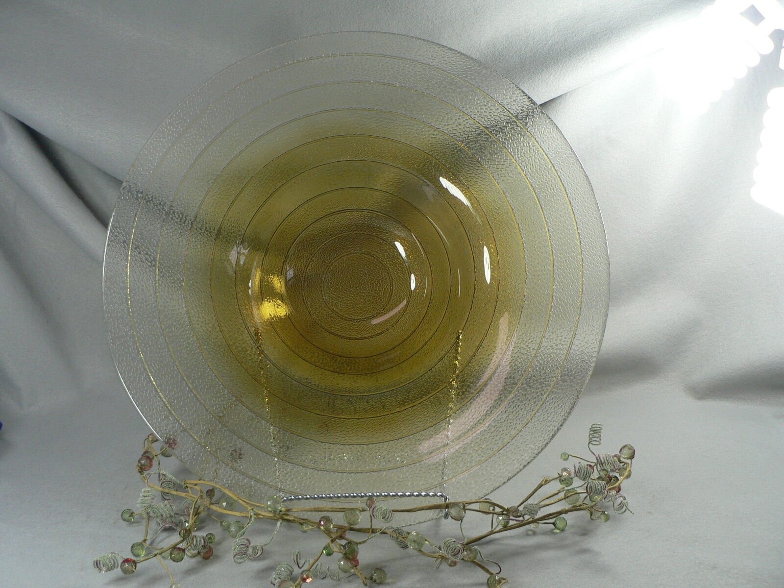 Large Art Glass Centerpiece Bowl Amber Fades to Clear Texture