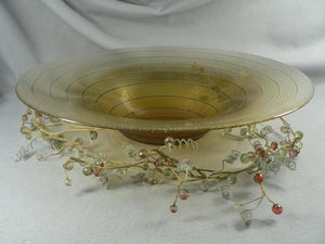 Large Art Glass Centerpiece Bowl Amber Fades to Clear Texture