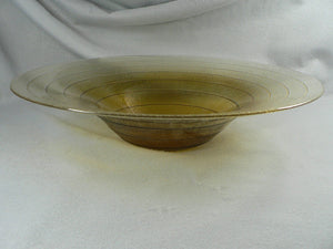 Large Art Glass Centerpiece Bowl Amber Fades to Clear Texture