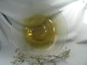 Large Art Glass Centerpiece Bowl Amber Fades to Clear Texture