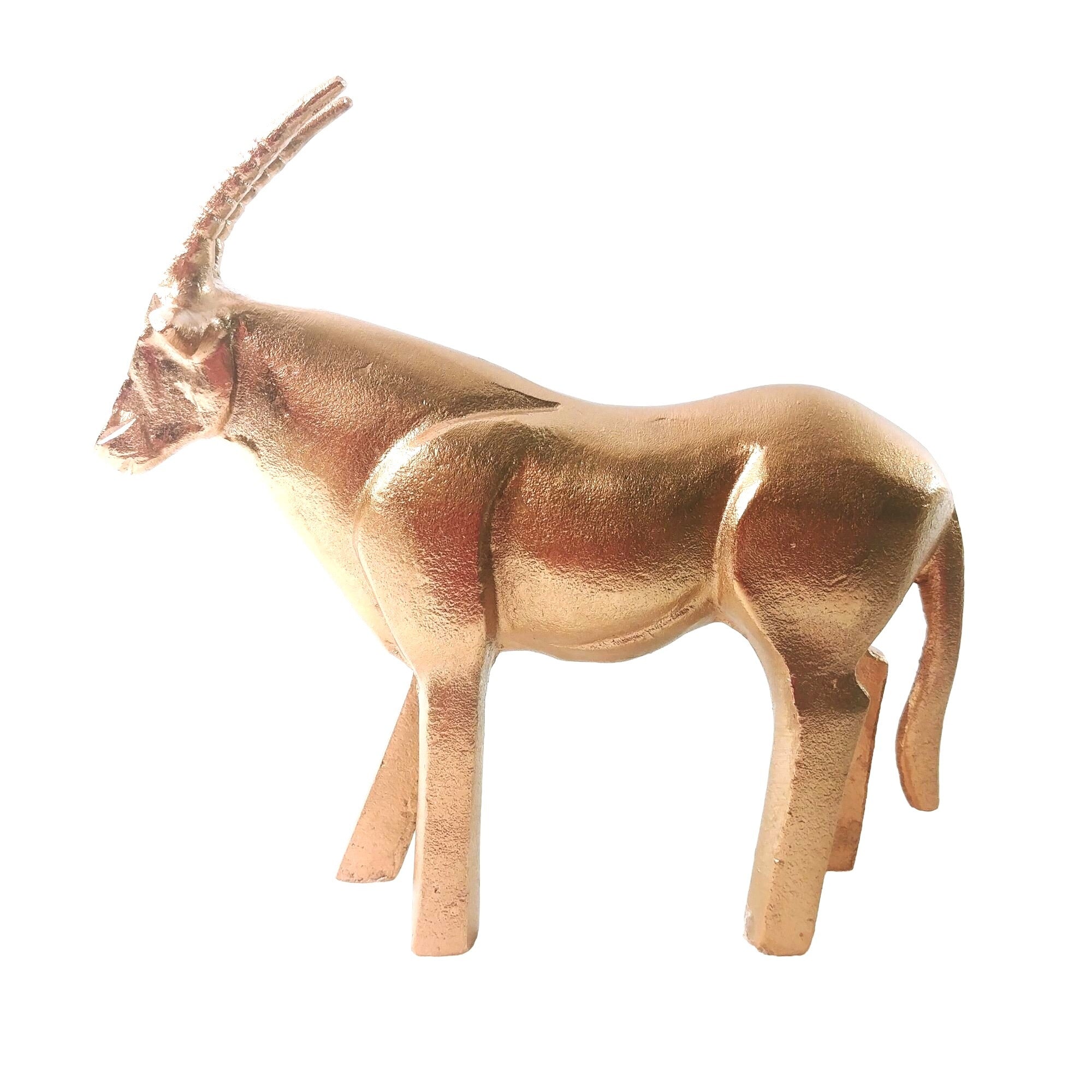 Antelope Gazelle Animal Statue Figurine Copper Colored Cast Aluminum 8" Tall