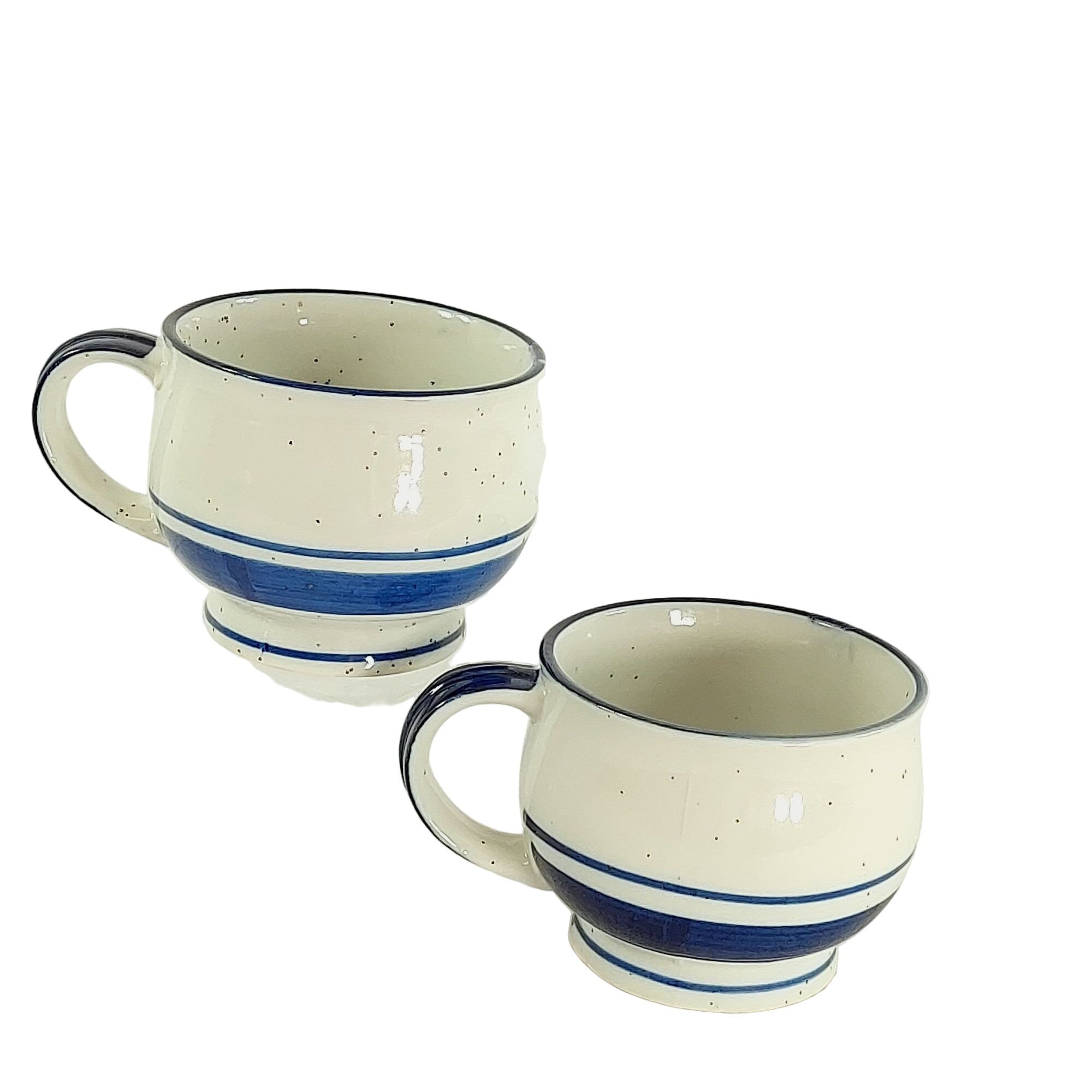 Coffee Tea Mugs Blue White Glazed Speckled Ceramic Pottery 2 pcs Kitchen Decor