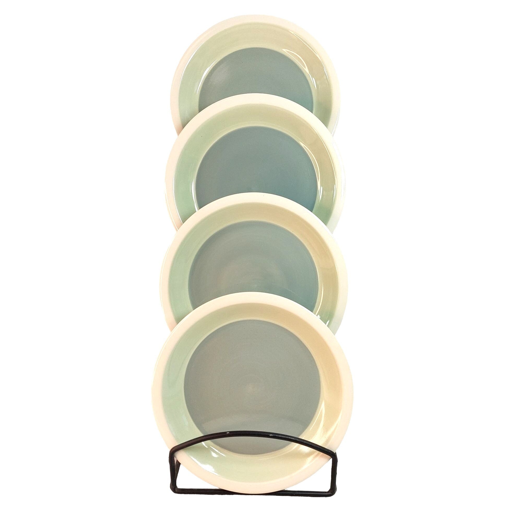 Plates DANSK Handpaints Shallow Rim Dessert Green Cream Vintage 8" Dia Set of 4