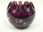 Load image into Gallery viewer, Ruby red vase folded rim glass orb. Floral design etched through to clear
