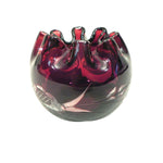 Load image into Gallery viewer, Ruby red vase folded rim glass orb. Floral design etched through to clear
